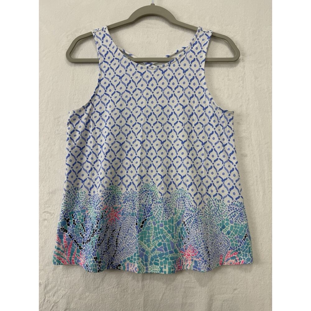 Lilly Pulitzer Tank Top Pina Cotton Blue White Sea Print Size Small